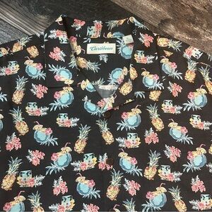 NWT Caribbean Black Tropical Print Vacation Summer Men's SS Button Up XL